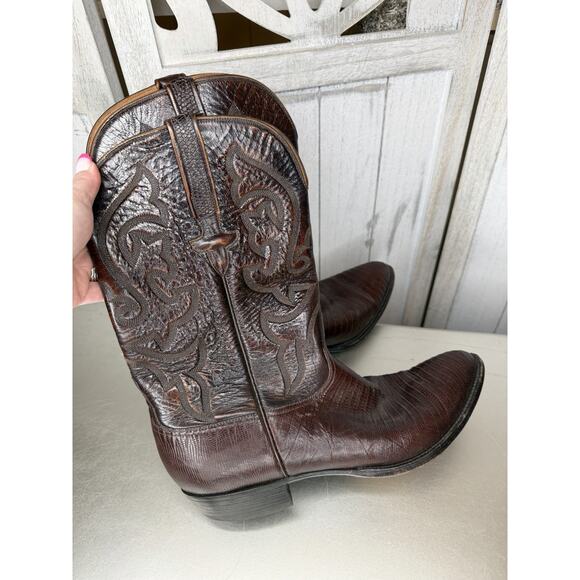Lucchese Men’s Exotic Cowboy Boots Size 11.5 E Wide Teju Lizard and Goat Brown - Picture 3 of 7